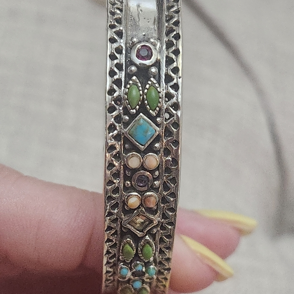 Studio Barse Silver Cuff Bracelet with Intricate Stone Design - Picture 9 of 9